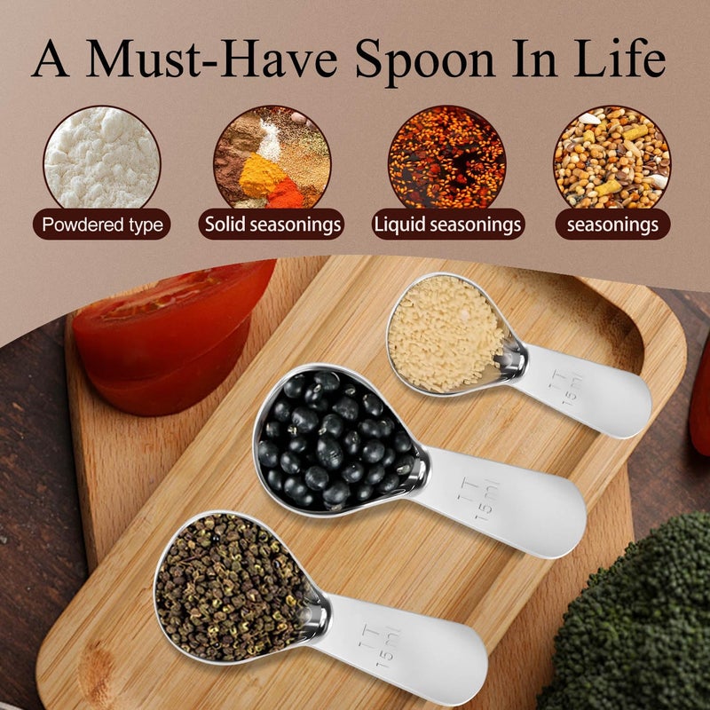 Quadafy Stainless Steel Coffee Scoop Set - 3 Pc Measuring Spoons (2Tbsp & 1 Tbsp Scoop) for Ground Coffee, Tea, Sugar Or Flour, Short Handles - Image 5